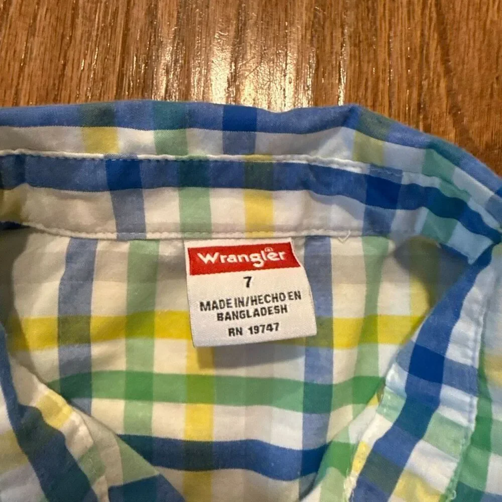 Wrangler boys plaid shirt dress pants outfit bundle 7